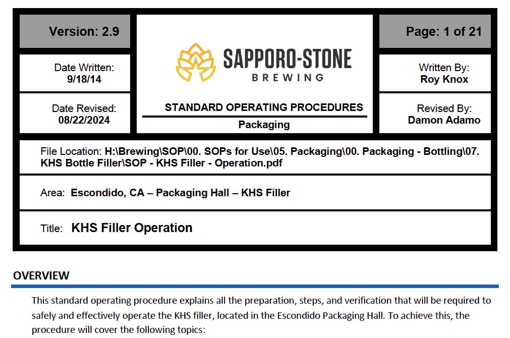 Brewery Document Screenshot